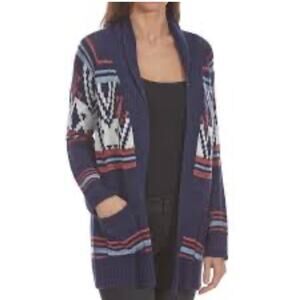 Pink Rose Blue Navajo Open Front Cardigan Sz L